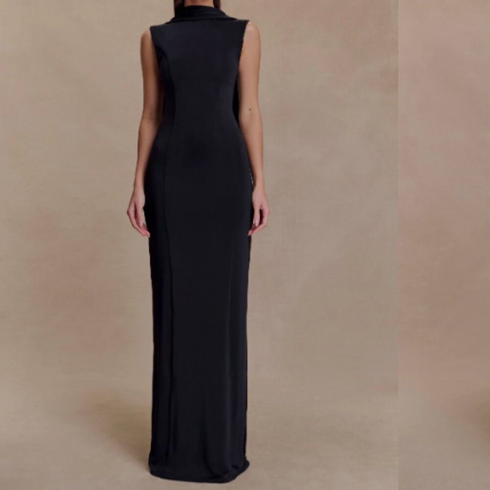 Meshki Wisteria Elegant Black Sleeveless Evening Gown with Scarf - M, black - Picture 2 of 11